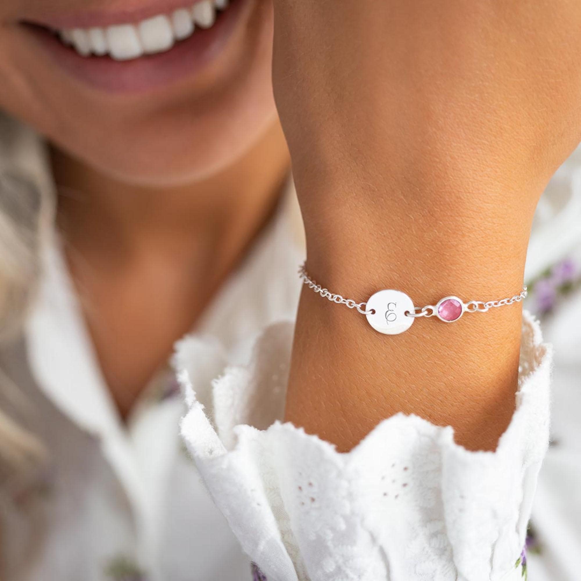 Initial Disc and Birthstone Personalised Bracelet Mother s Day Gift Gift for Her Wedding Gift Bloom Boutique
