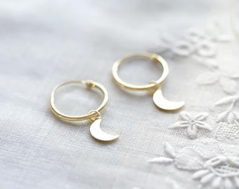 Sterling Silver Crescent Moon Hoop Earrings • Moon Jewellery • Gift For Her • Wedding Gift • Bloom Boutique