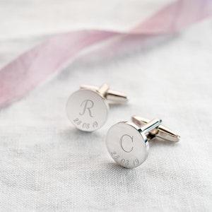 Silver Initial And Date Personalised Cufflinks
