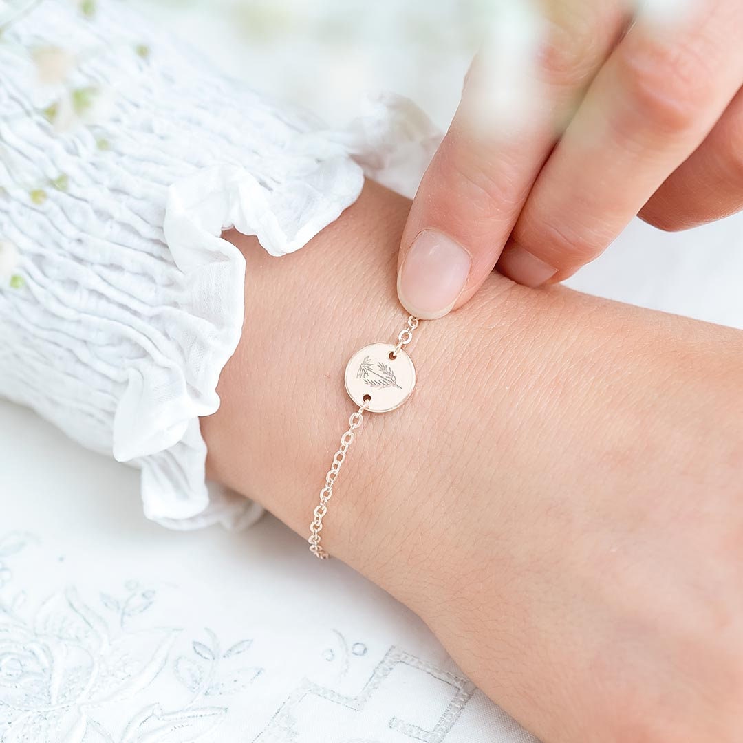 Etched Birth Flower Disc Personalised Bracelet