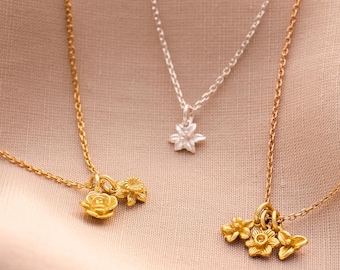 Kreieren Sie Ihre eigene personalisierte Halskette mit Geburtsblumen aus Sterlingsilber • Geburtsblumenschmuck • Geschenk für Sie • Bloom Boutique