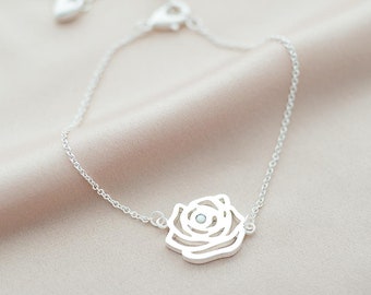 Bracelet personnalisé fleur de naissance en argent • Bijoux fleur de naissance • Cadeau pour elle • Cadeau de mariage • Boutique Bloom