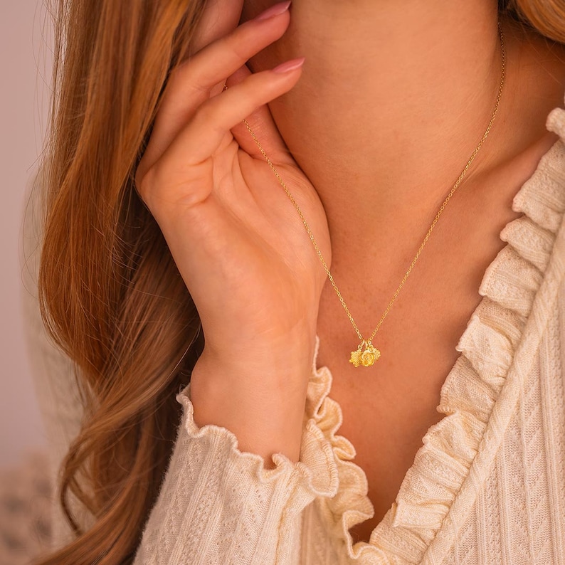 gold plated sterling silver birth flower pendant necklace