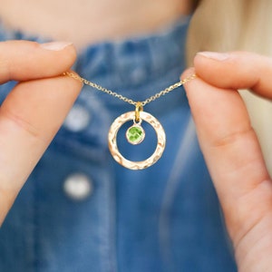 Hammered Halo August Birthstone Personalised Necklace • Peridot Birthstone • Gift For Her • Wedding Gift • Bloom Boutique