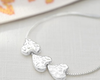 Alida Silver Triple Heart Slider Personalised Bracelet • Heart Bracelet • Gift For Her • Wedding Gift • Bloom Boutique