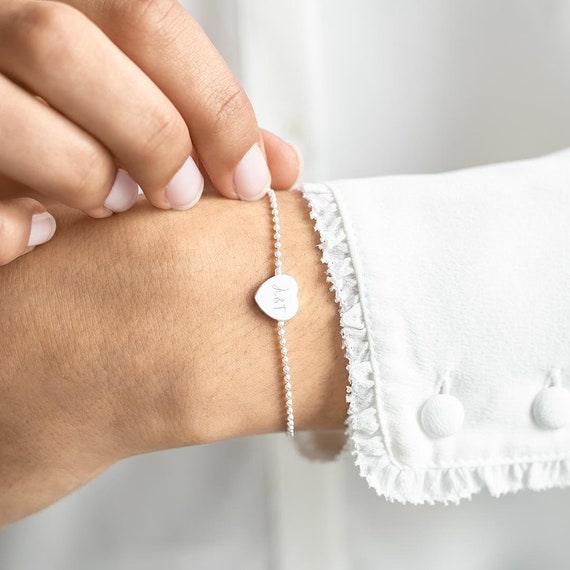 zoete smaak Volg ons Antarctica Sterling zilveren hart charme eerste gepersonaliseerde armband - Etsy België