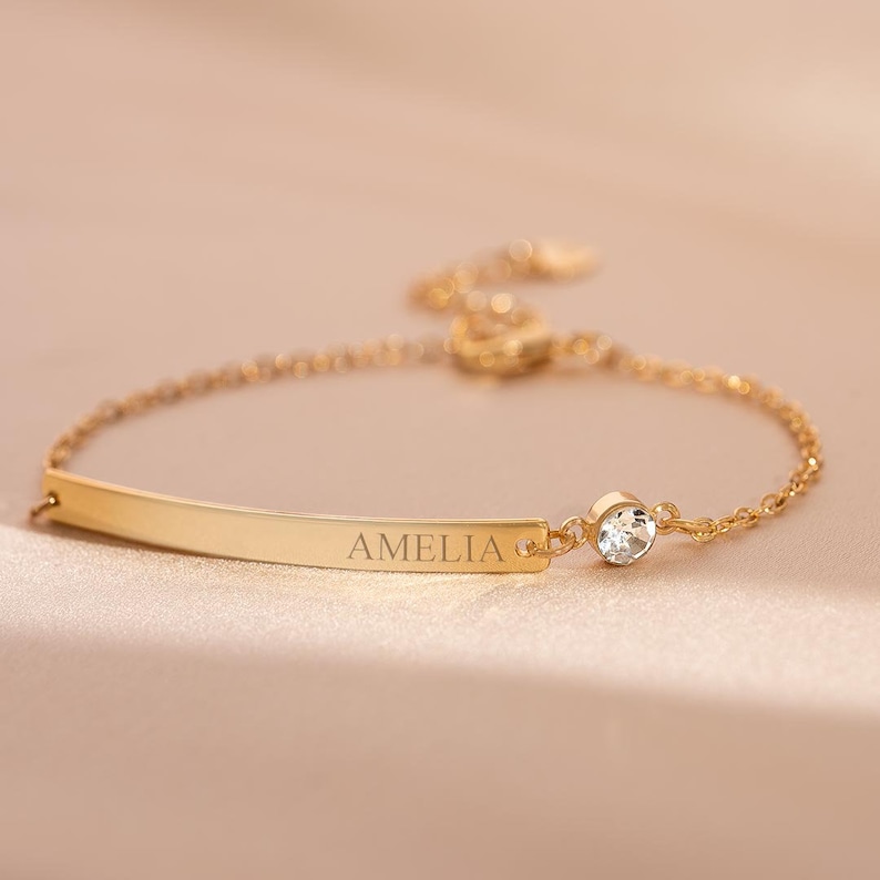 Birthstone and Bar Personalised Bracelet Bar Jewellery Gift For Her Wedding Gift Bloom Boutique image 4