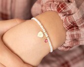 Mini Heart and Birthstone Delicate Pearl Personalised Bracelet Pearl Bracelet Gift For Her Birthday Gift Bloom Boutique