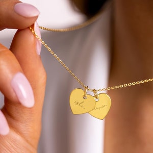 gold plated double heart necklace with name engraving