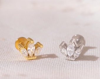 Triple Crystal Petal Labret Stud Piercing • Summer Jewellery • Gift For Her • Wedding Gift • Bloom Boutique