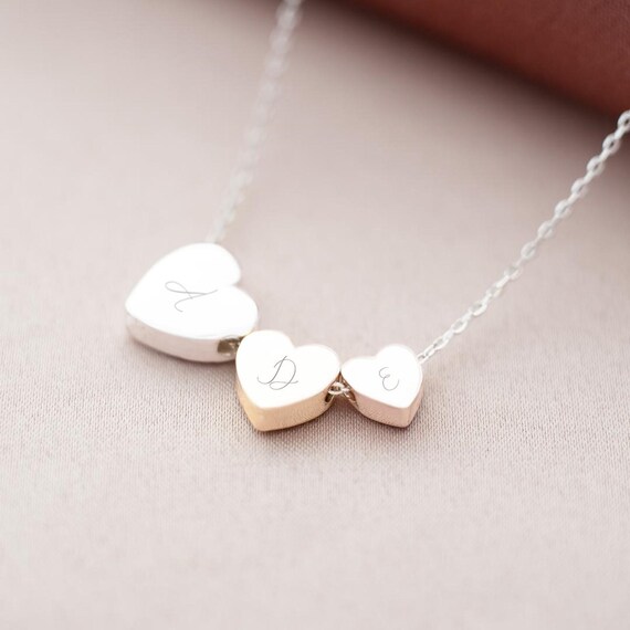 Triple Heart Initial Personalised Necklace Custom Jewellery Gift for Her Wedding Gift Bloom Boutique Etsy
