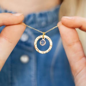 Hammered Halo Birthstone Personalised Necklace • Handmade Jewellery • Gift For Her • Wedding Gift • Bloom Boutique