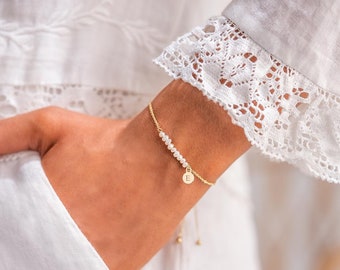 Delicate Anja Pearl Slider Personalised Bracelet • Initial Bracelet • Gift For Her • Birthday Gift • Bloom Boutique