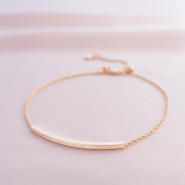 Curved Skinny Bar Message Bracelet Personalised Teacher Gift • Bar Jewellery • Gift For Her • Mentor Gift • Bloom Boutique