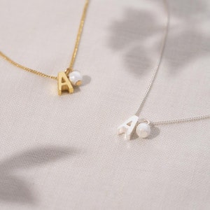 Sterling Silver Slide on Letter and Mini Pearl Necklaces in gold and silver