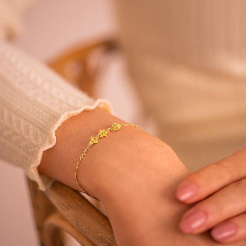 Gold Plated Sterling Silver Birth Flower Slider Bracelet