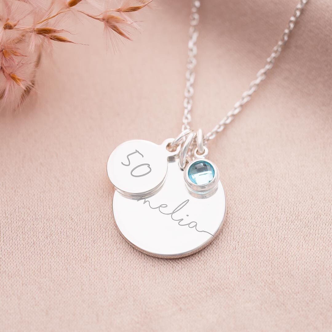 Personalised Necklace with Disc + Hearts in gold - Lulu + Belle Jewellery