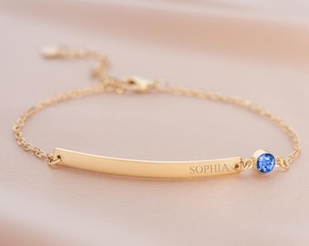 September Birthstone and Bar Personalised Bracelet • Sapphire Birthstone • Gift For Her • Birthday Gift • Bloom Boutique