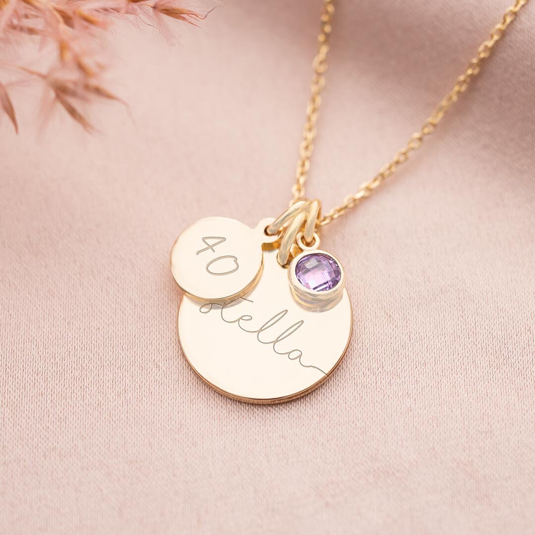 Esme Birthday Disc and Birthstone Personalised Name Necklace Initial Jewellery Gift for Her Birthday Gift Bloom Boutique Etsy Canada
