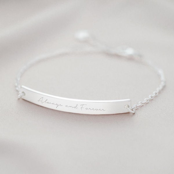 Silber Cherie Message Bar Personalisiertes Armband • Schmuck mit Gravur • Geschenk für Sie • Hochzeitsgeschenk • Bloom Boutique