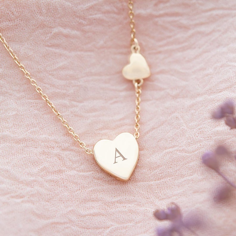 Gold Plated Lucky Heart Personalised Necklace with Initial Engraving