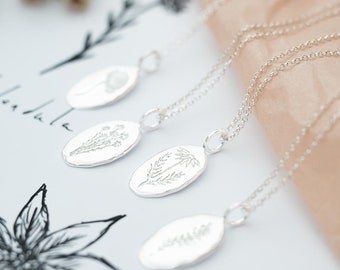 Sterling Silver Oval Birth Flower Personalised Necklace • Birth Flower Jewellery • Gift For Her • Birthday Gift • Bloom Boutique