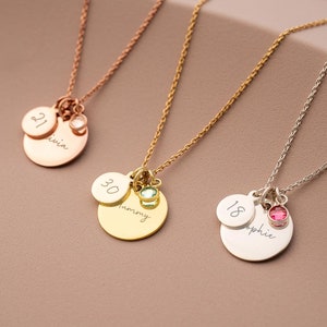 Personalised Birthday Disc Name Necklace available in Sterling Silver, Gold Plated Sterling Silver and Rose Gold Plated Sterling Silver