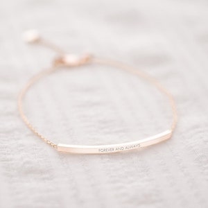Rose Gold Bracelet Product Shot with message Personalisation reading Forever and Always
