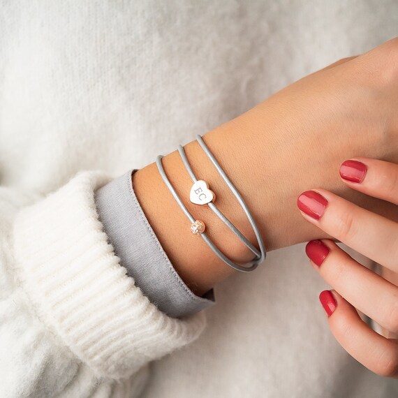 Rose Gold Alessia Heart Charm Leather Personalised Bracelet Wrap Bracelet Gift for Her Wedding Gifts Bloom Boutique Etsy New Zealand