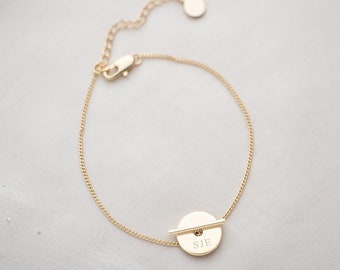 Bracelet personnalisé disque et barre Martha en or • Bijoux personnalisés • Cadeau pour elle • Cadeau de mariage • Boutique Bloom