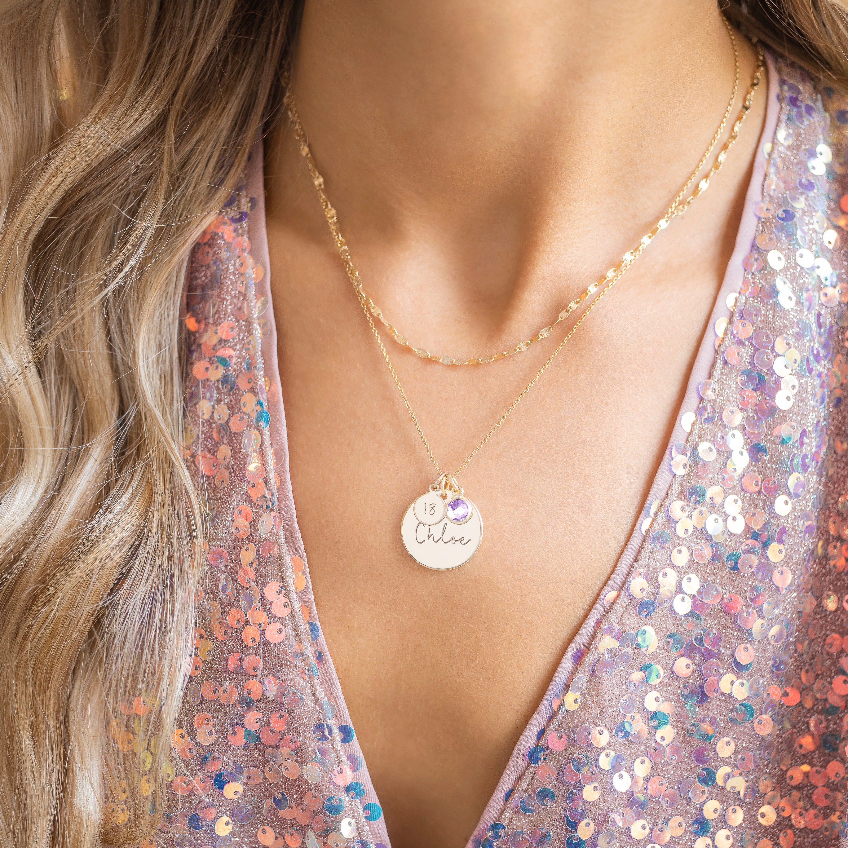 Personalised 18th October Birthday Disc Name Necklace • Tourmaline Necklace • Gift For Her • Birthday Gift • Bloom Boutique