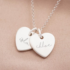 silver plated double heart necklace with name engravings