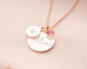 Esme 30th Birthday Disc and Birthstone Personalised Name Necklace • Handmade Gift • Gift For Her • Birthday Gift • Bloom Boutique