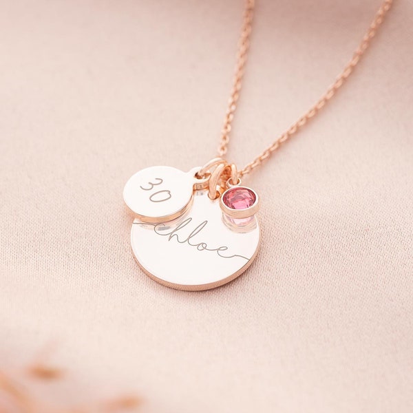 Esme 30th Birthday Disc and Birthstone Personalised Name Necklace • Handmade Gift • Gift For Her • Birthday Gift • Bloom Boutique