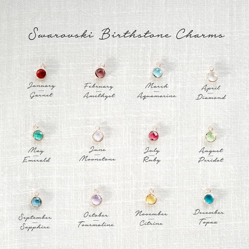 Single Loop Swarovski Crystal Personalised Birthstone Charms Colour Guide