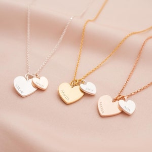 Silver with Rose Gold Small Heart, Gold with Silver Small Heart and Rose Gold with Silver Small Heart. Double Heart Personalised Necklaces