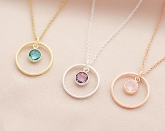 Collier personnalisé avec breloque halo et pierre de naissance • Bijoux en cristal • Cadeau pour elle • Cadeau de mariage • Boutique Bloom