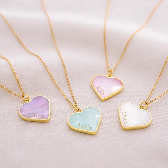 Sterling Silver Mother of Pearl Fine Heart Personalised Necklace