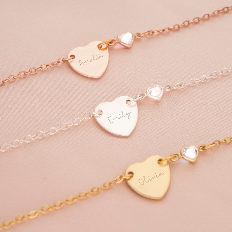Chloe Heart and June Heart Birthstone Personalised Bracelet Friendship Jewellery Gift For Her Wedding Gift Bloom Boutique image 2