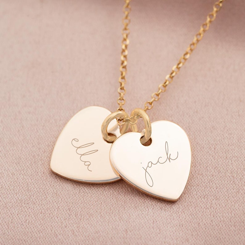 Champagne Gold Personalised Double Heart Name Necklace