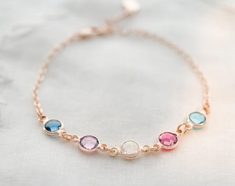 Rose Gold Create Your Own Personalised Family Birthstone Bracelet • Crystal Jewellery • Gift For Her • Wedding Gift • Bloom Boutique