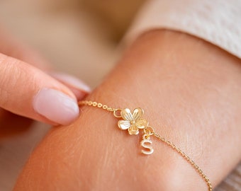 Flower Charm and Mini Letter Personalised Slider Bracelet • Initial Jewellery • Gift For Her • Wedding Gift • Bloom Boutique