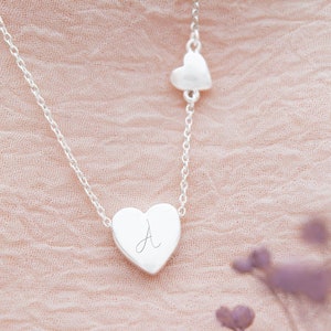 Silver Plated Lucky Heart Personalised Necklace with Initial Engraving