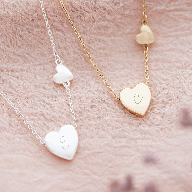 Gold Plated and Silver Plated Lucky Heart Personalised Necklace with Initial Engraving