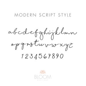 Modern Script Font Guide. Examples of Alphabet and Numbers