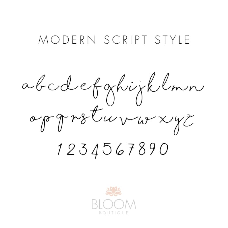 Modern Script Font Guide. Examples of Alphabet and Numbers