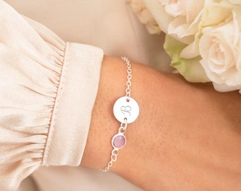 Silver Initial Disc and Birthstone Personalised Bracelet • Handmade Gift • Gift For Her • Wedding Gift • Bloom Boutique
