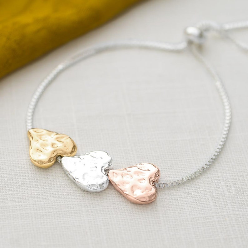 Alida Triple Heart Slider Personalised Bracelet