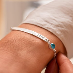 Birthstone and Bar Personalised Bracelet in Silver with Topaz Birthstone