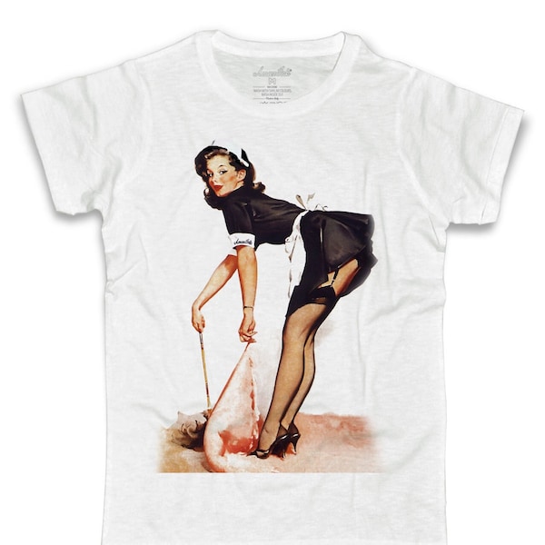 Weißes T-Shirt für Damen und Herren Pin Up la Cameriera - Amazink - geflammte Baumwolle (slub)